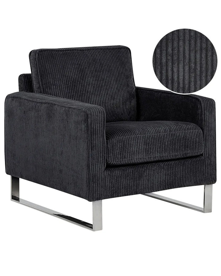Dark gray armchair with a close-up of the fabric texture on a white background