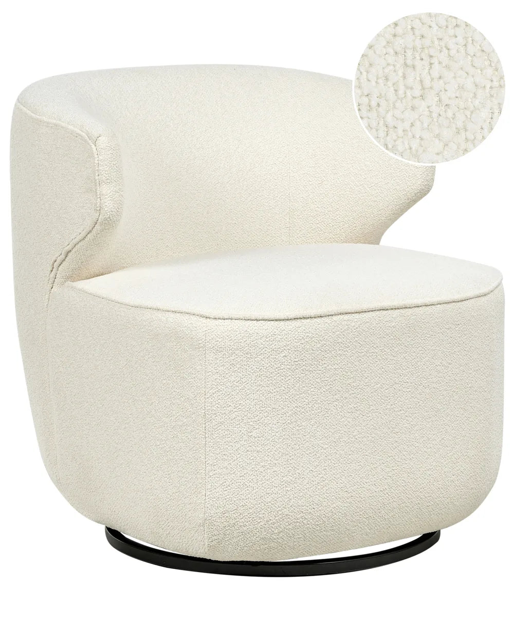 Beige swivel chair with close-up of fabric texture on a white background