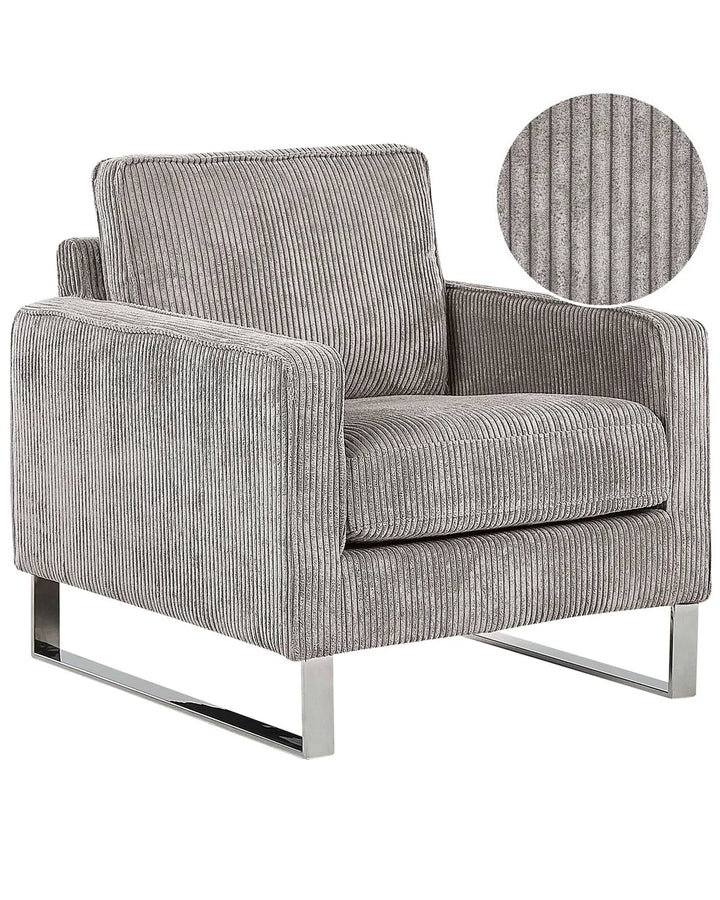 Gray armchair with close-up of fabric texture on a white background