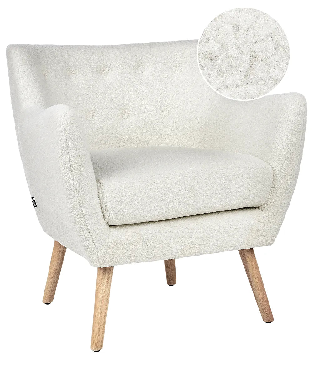 White armchair with wooden legs on a white background