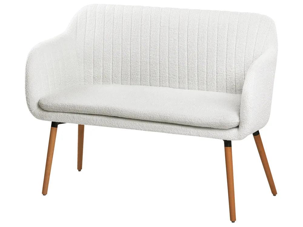 Upholstered Bench 2 Seater Boucle Off-White Crompton