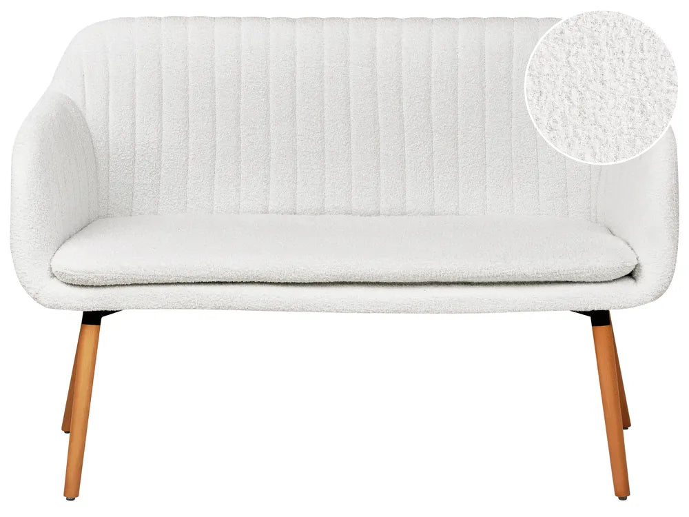 Upholstered Bench 2 Seater Boucle Off-White Crompton