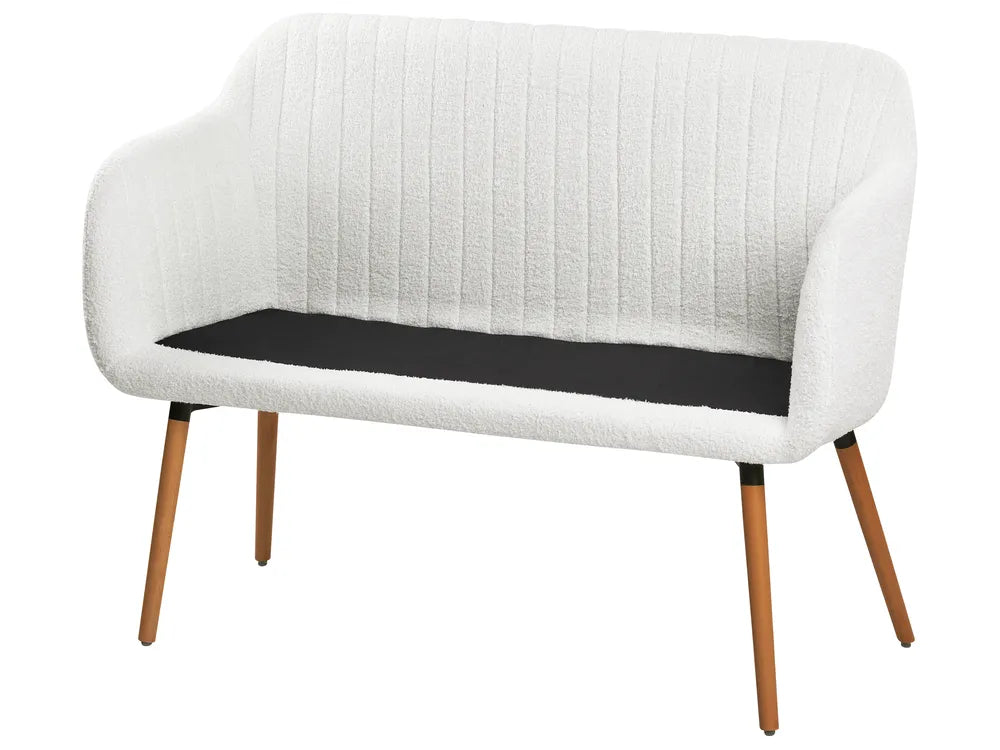 Upholstered Bench 2 Seater Boucle Off-White Crompton