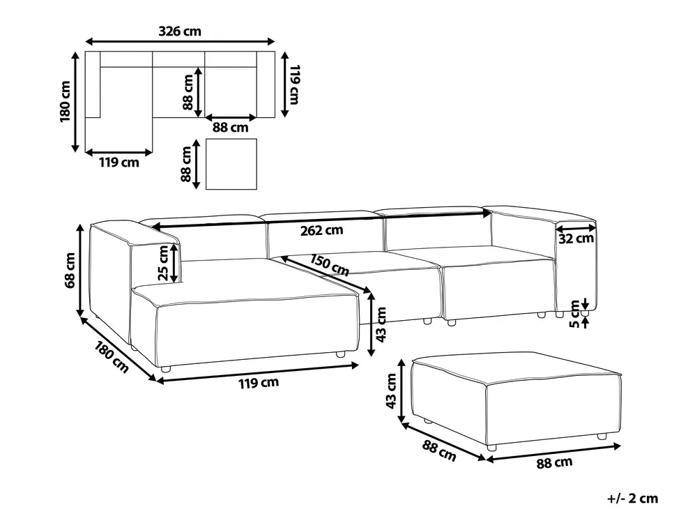 Modular Corner Sofa 3 Seater Faux Linen Beige with Ottoman Right Hand Travison