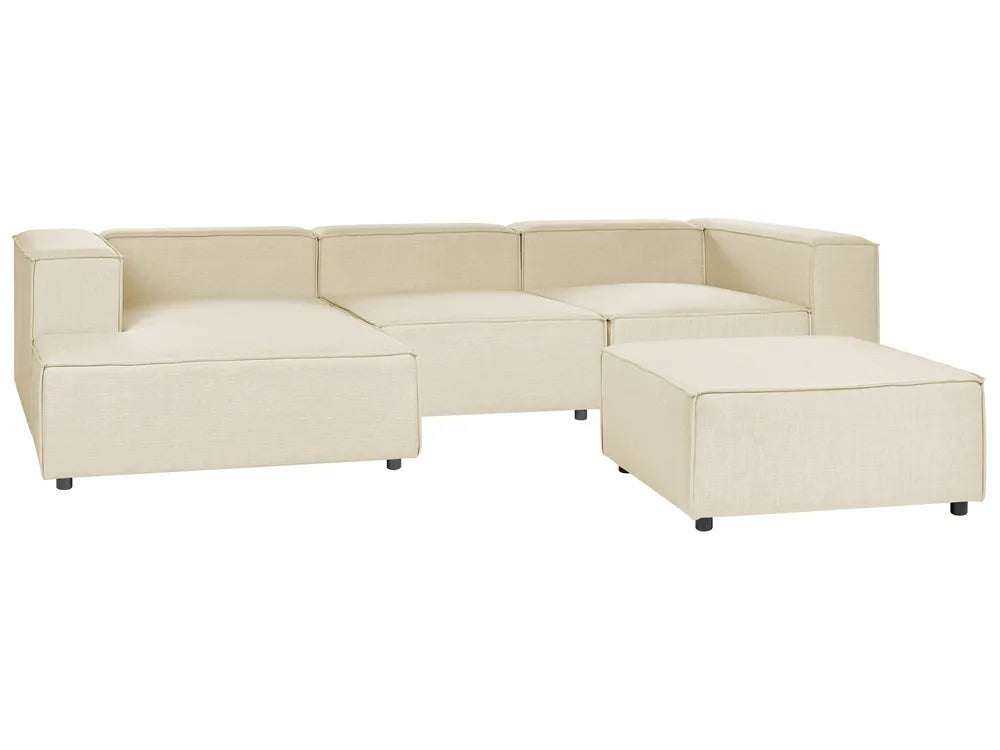 Modular Corner Sofa 3 Seater Faux Linen Beige with Ottoman Right Hand Travison