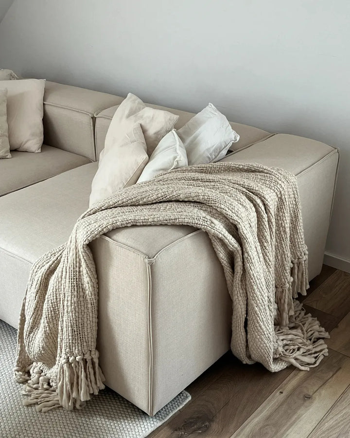 Modular Corner Sofa 3 Seater Faux Linen Beige with Ottoman Right Hand Travison