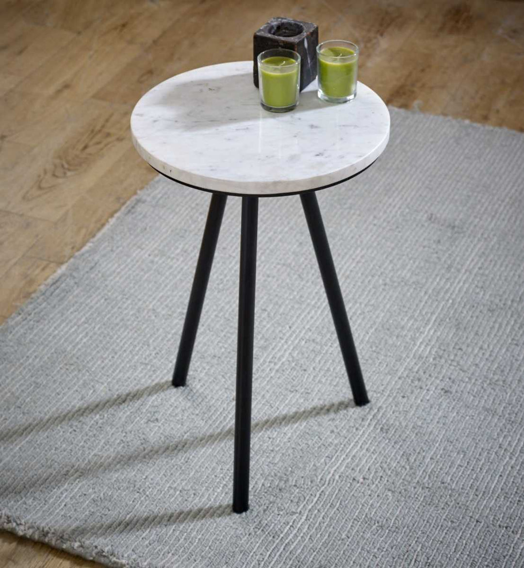 Opal Side Table With White Marble Top & Metal Legs