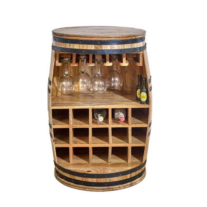 Surrey Solid Dark Wood Barrel Wine Bar Cabinet/Sideboard