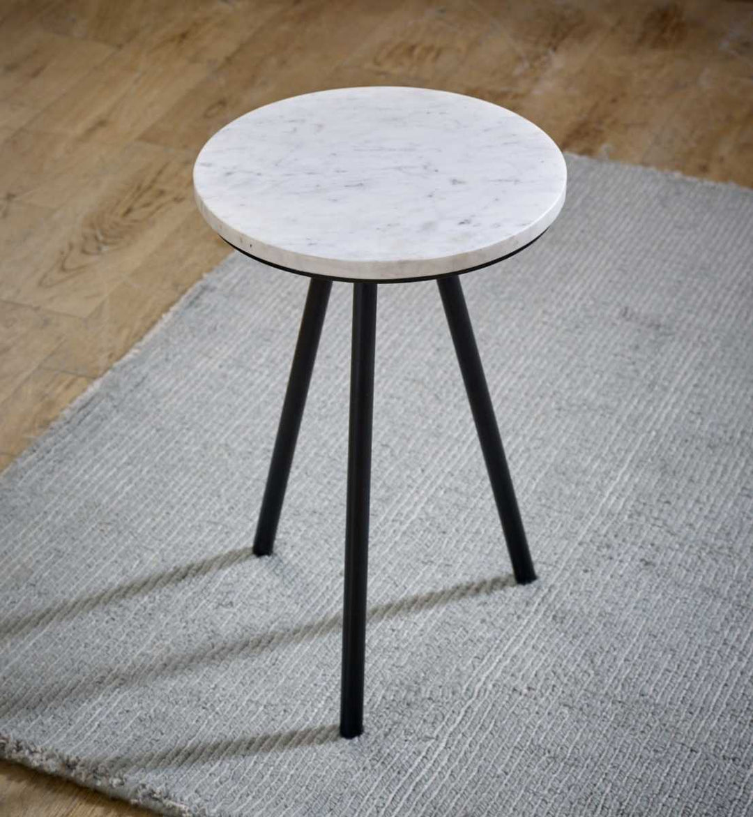 Opal Side Table With White Marble Top & Metal Legs