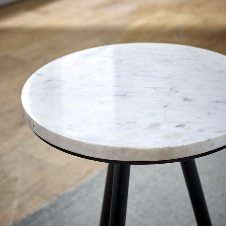 Opal Side Table With White Marble Top & Metal Legs