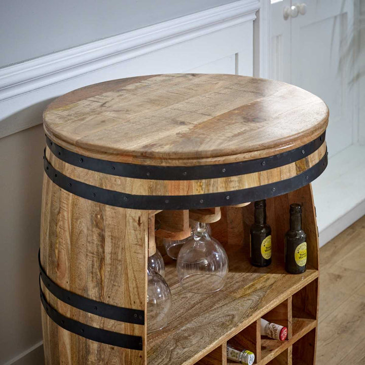 Surrey Solid Dark Wood Barrel Wine Bar Cabinet/Sideboard