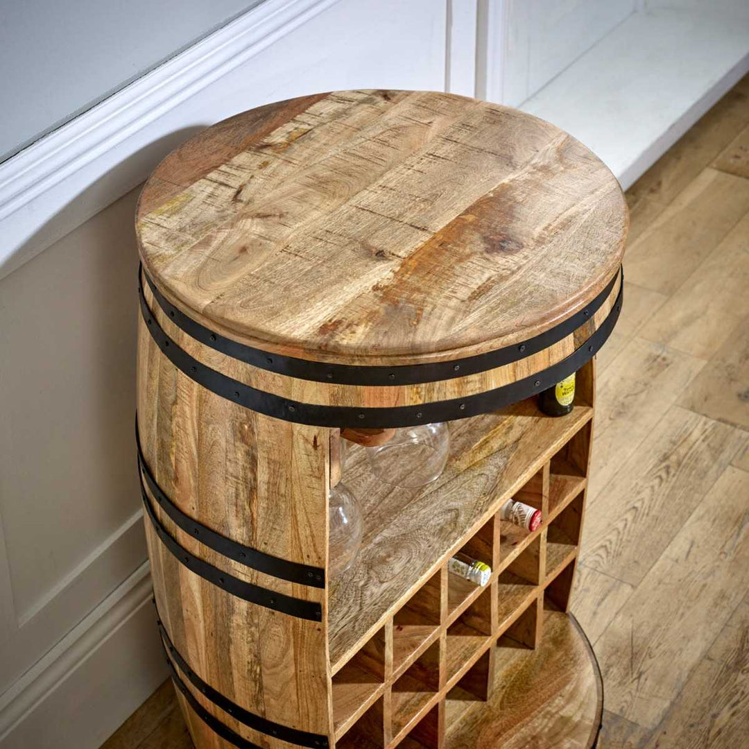 Surrey Solid Dark Wood Barrel Wine Bar Cabinet/Sideboard