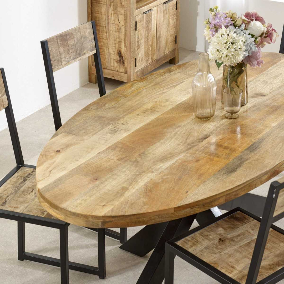 Surrey Solid Wood & Metal Oval Dining Table 6-8 Seater