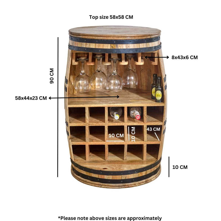 Surrey Solid Dark Wood Barrel Wine Bar Cabinet/Sideboard