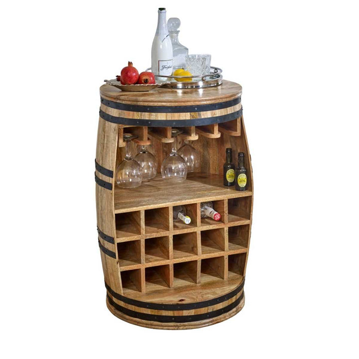 Surrey Solid Dark Wood Barrel Wine Bar Cabinet/Sideboard