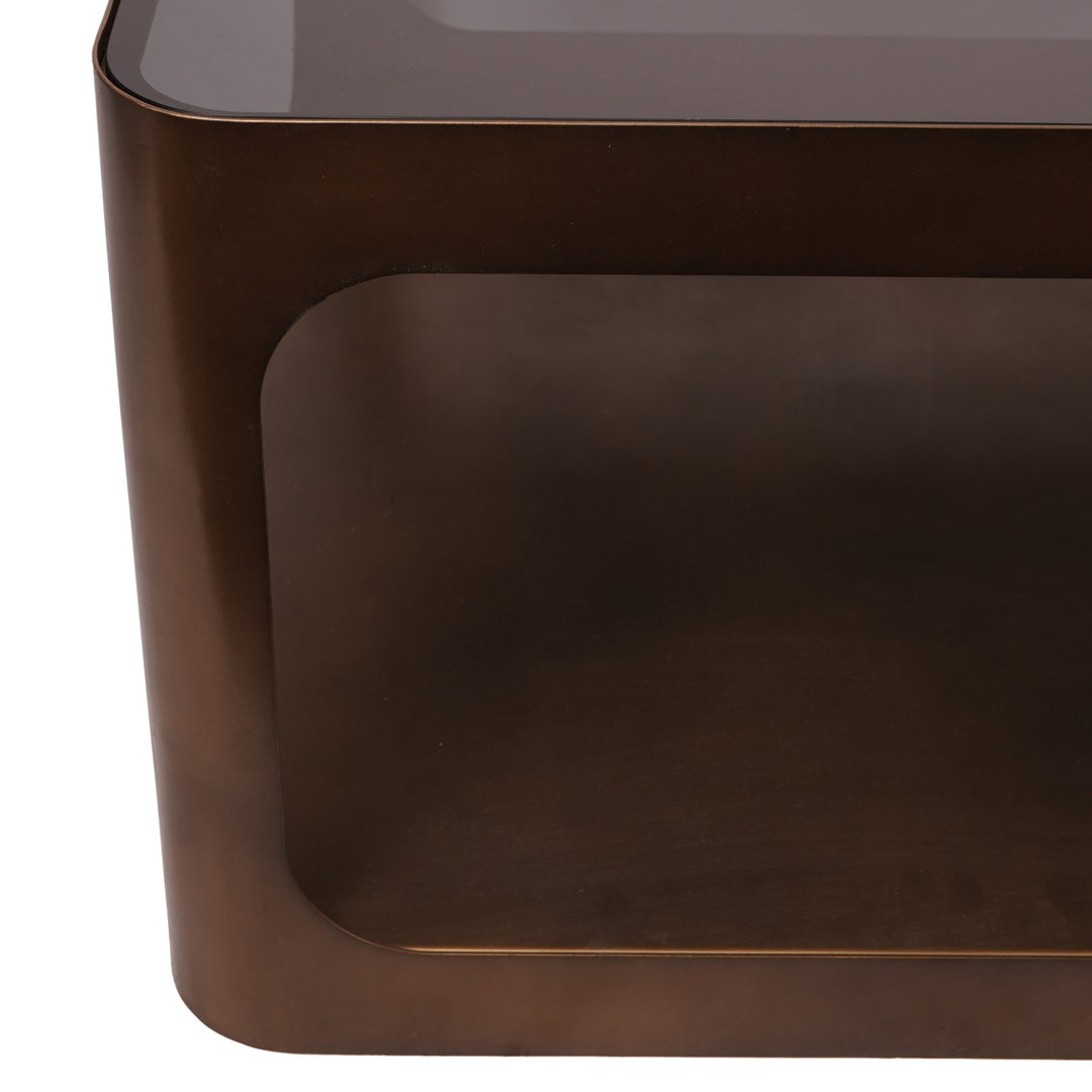 Libra Thorpe Metal & Glass Square Coffee Table in Dark Gold finish