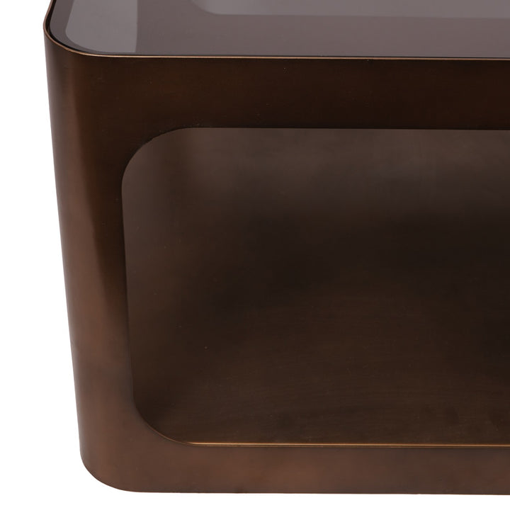 Libra Thorpe Metal & Glass Square Coffee Table in Dark Gold finish
