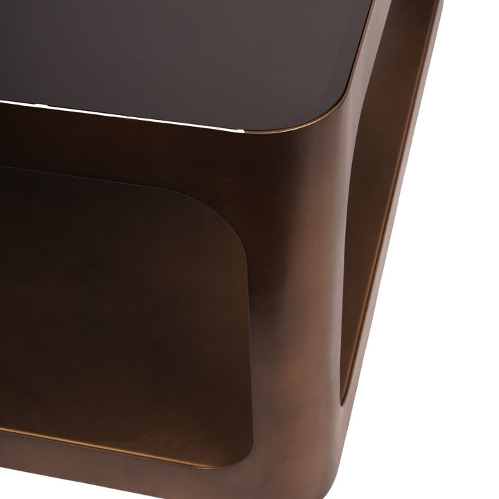 Libra Thorpe Metal & Glass Square Coffee Table in Dark Gold finish