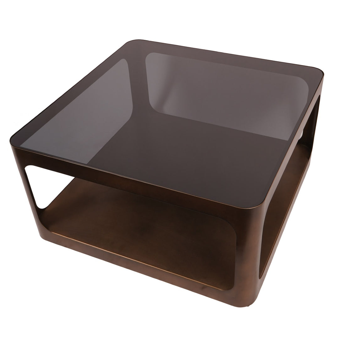 Libra Thorpe Metal & Glass Square Coffee Table in Dark Gold finish