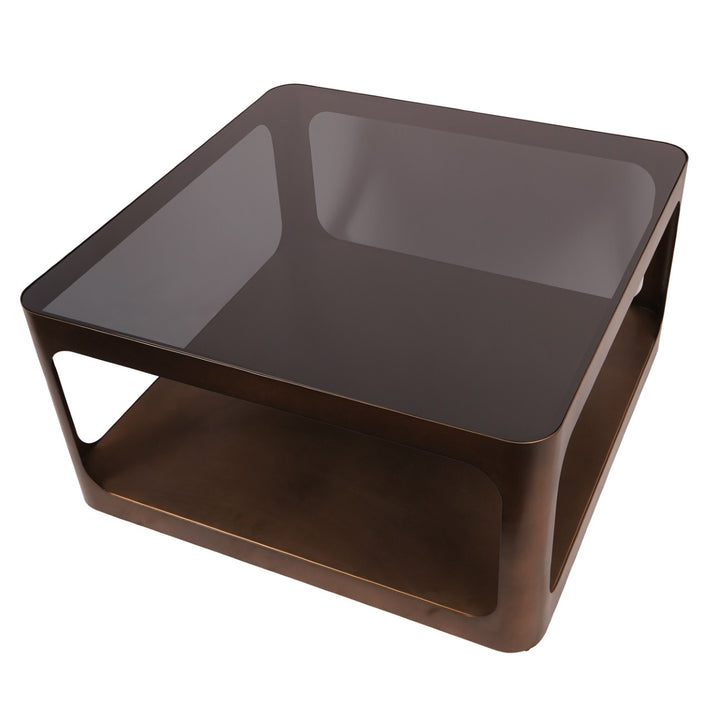Libra Thorpe Metal & Glass Square Coffee Table in Dark Gold finish