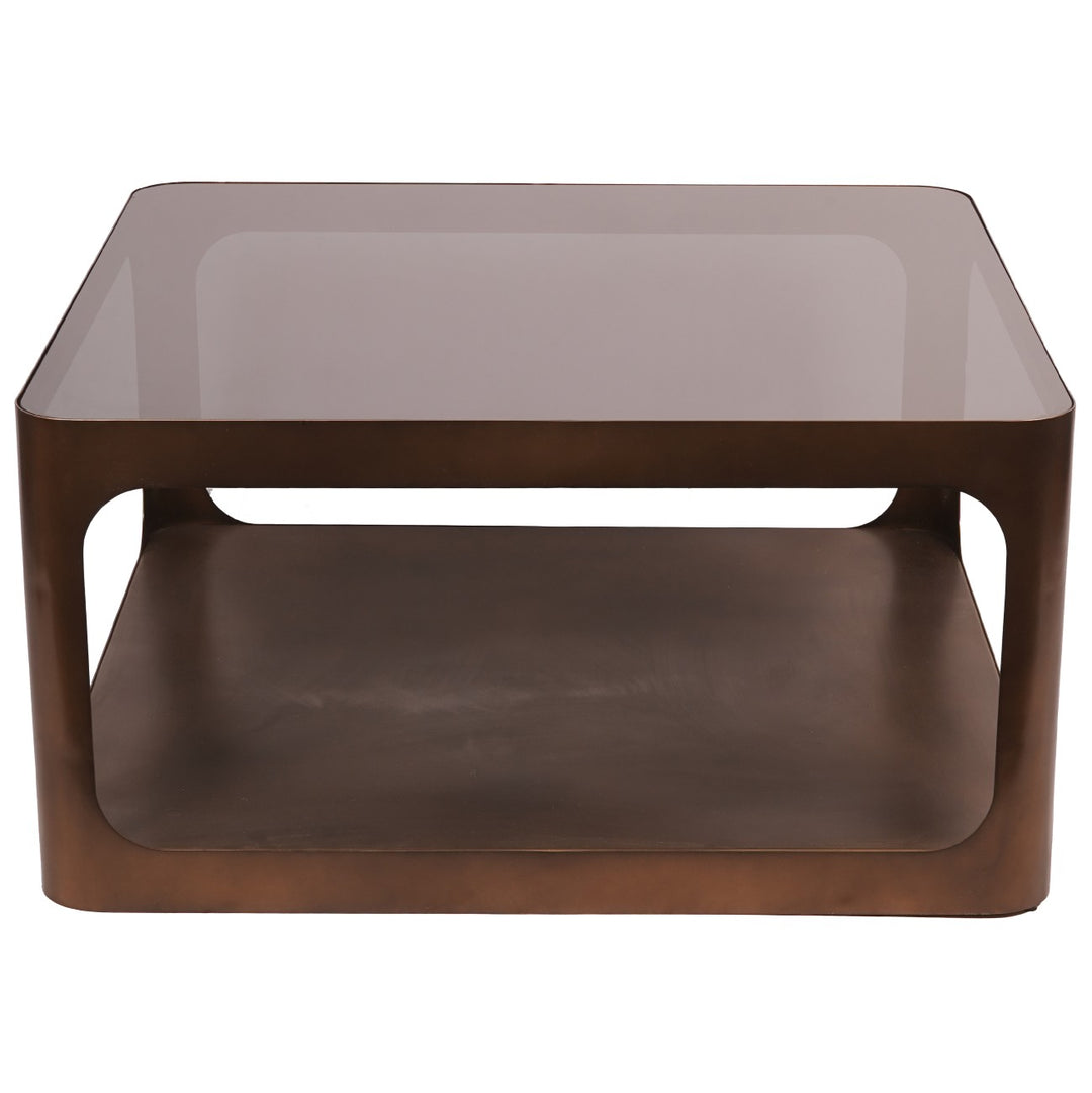 Libra Thorpe Metal & Glass Square Coffee Table in Dark Gold finish