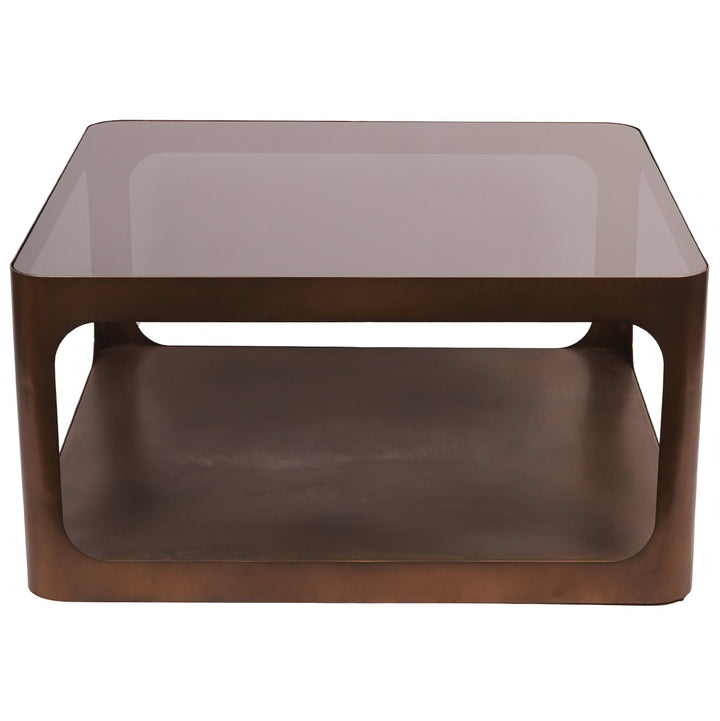 Libra Thorpe Metal & Glass Square Coffee Table in Dark Gold finish