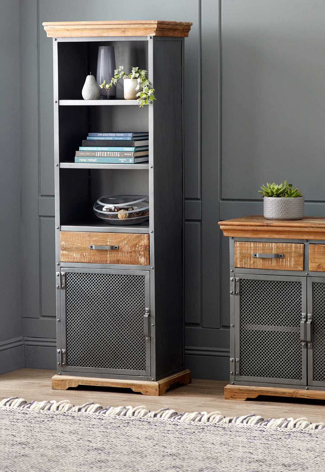 Metropolis Industrial Narrow Bookcase