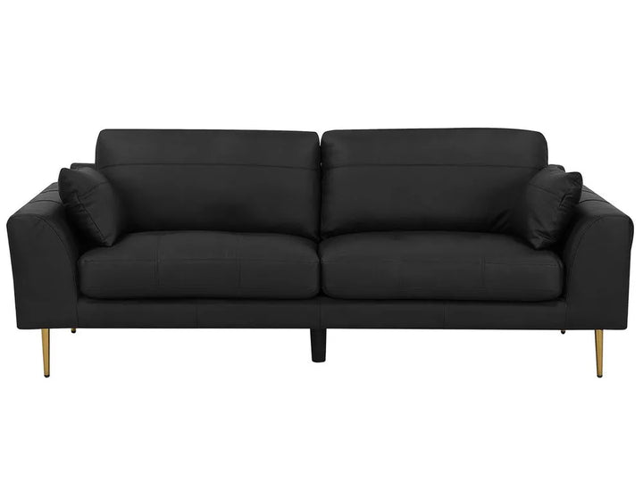 Black sofa with gold legs on a white background