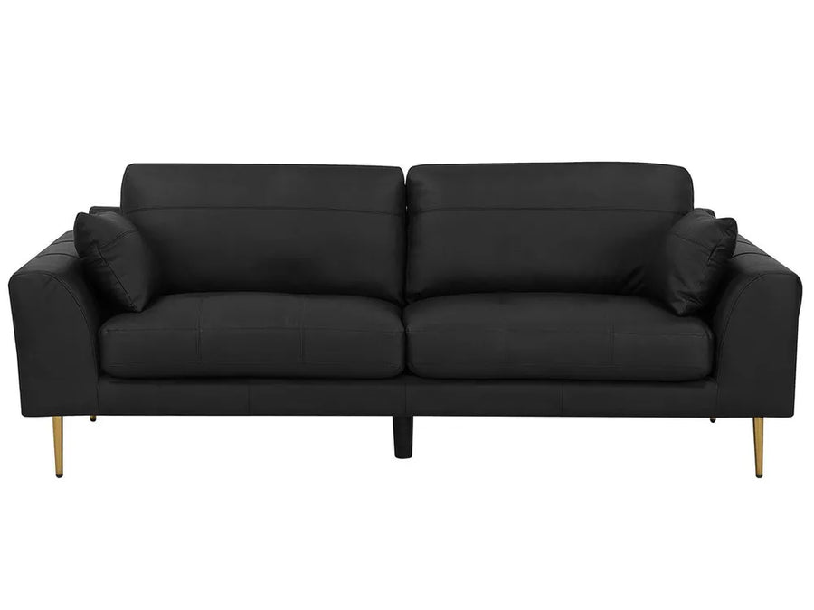 Black sofa with gold legs on a white background