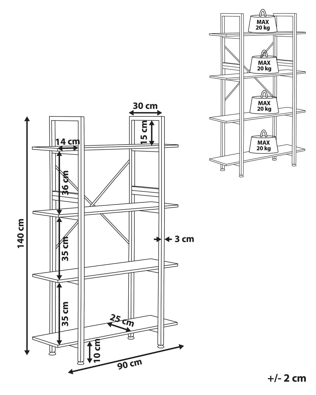4 Tier Shelving Unit 140 cm Dark Brown Taoussi