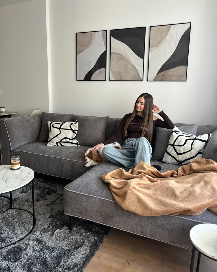 Corner Sofa 3 Seater Chenille Taupe Left Hand Danva