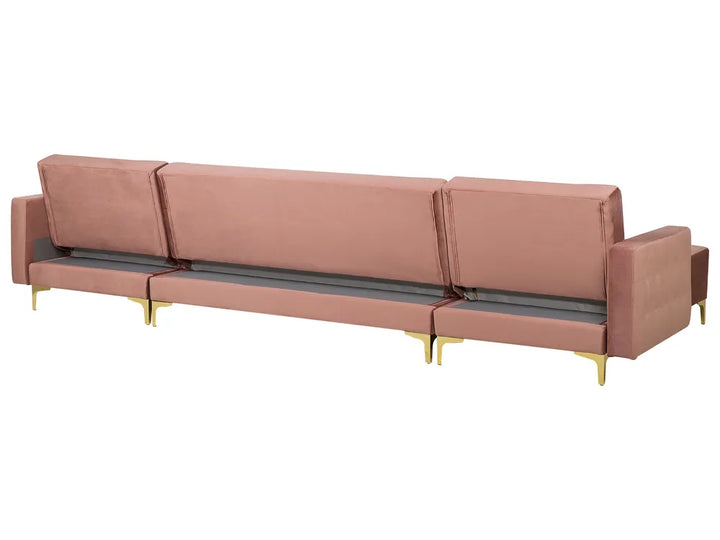 Modular U-Shape Sofa Bed 5 Seater Velvet Pink with Ottoman Denby
