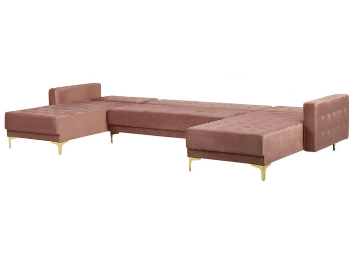 Modular U-Shape Sofa Bed 5 Seater Velvet Pink with Ottoman Denby