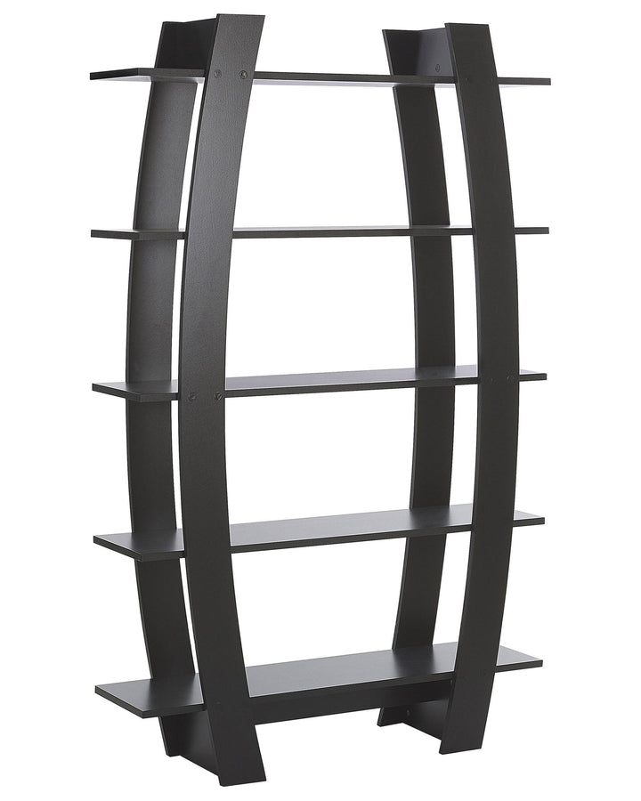 Black bookshelf with a modern design on a white background