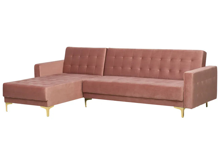 Modular Corner Sofa Bed 4 Seater Velvet Pink Right Hand Denby