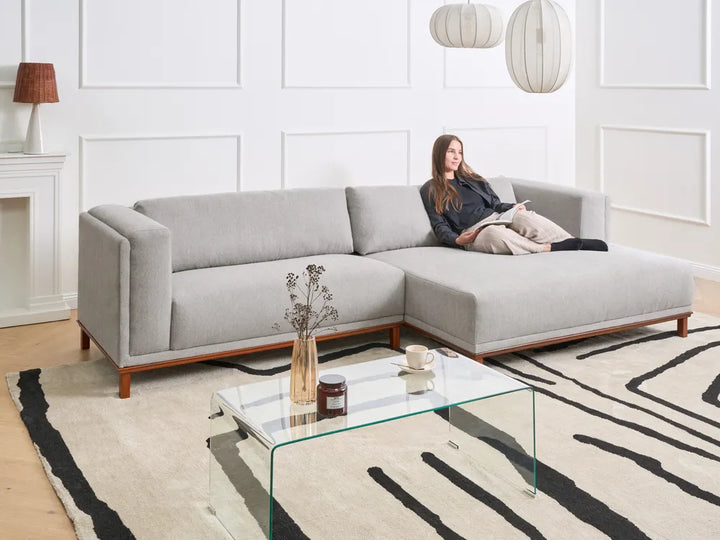 Corner Sofa 4 Seater Fabric Grey Left Hand Josanna