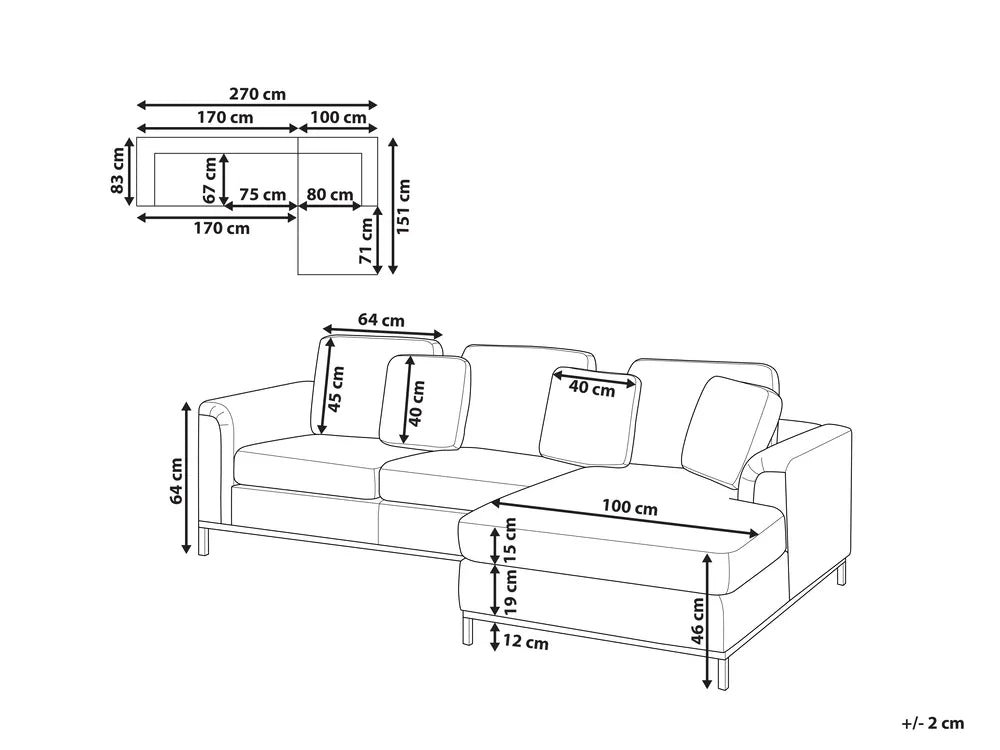 Corner Sofa 4 Seater Leather Black Left Hand Thremo