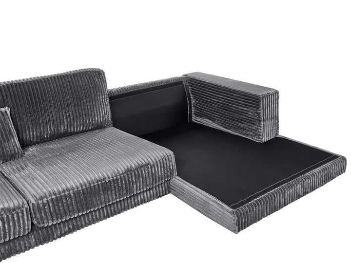 Corner Sofa 4 Seater Corduroy Dark Grey Left Hand Vardie