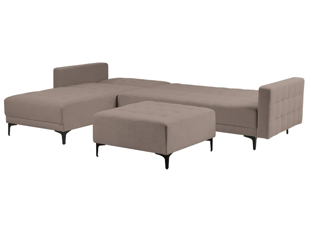 Modular Corner Sofa Bed 4 Seater Fabric Taupe with Ottoman Right Hand Denby