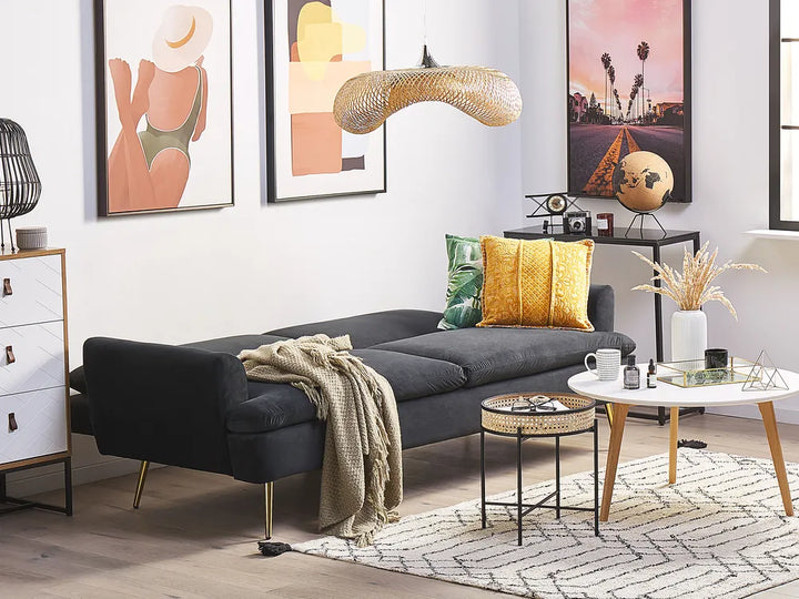 Sofa Bed 3 Seater Velvet Black Calkins