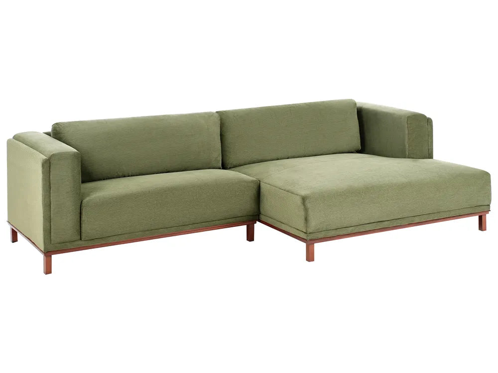 Corner Sofa 4 Seater Corduroy Green Left Hand Josanna