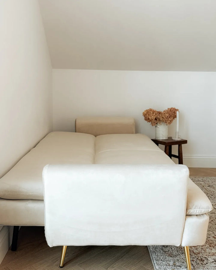 Sofa Bed 3 Seater Velvet Light Beige Calkins