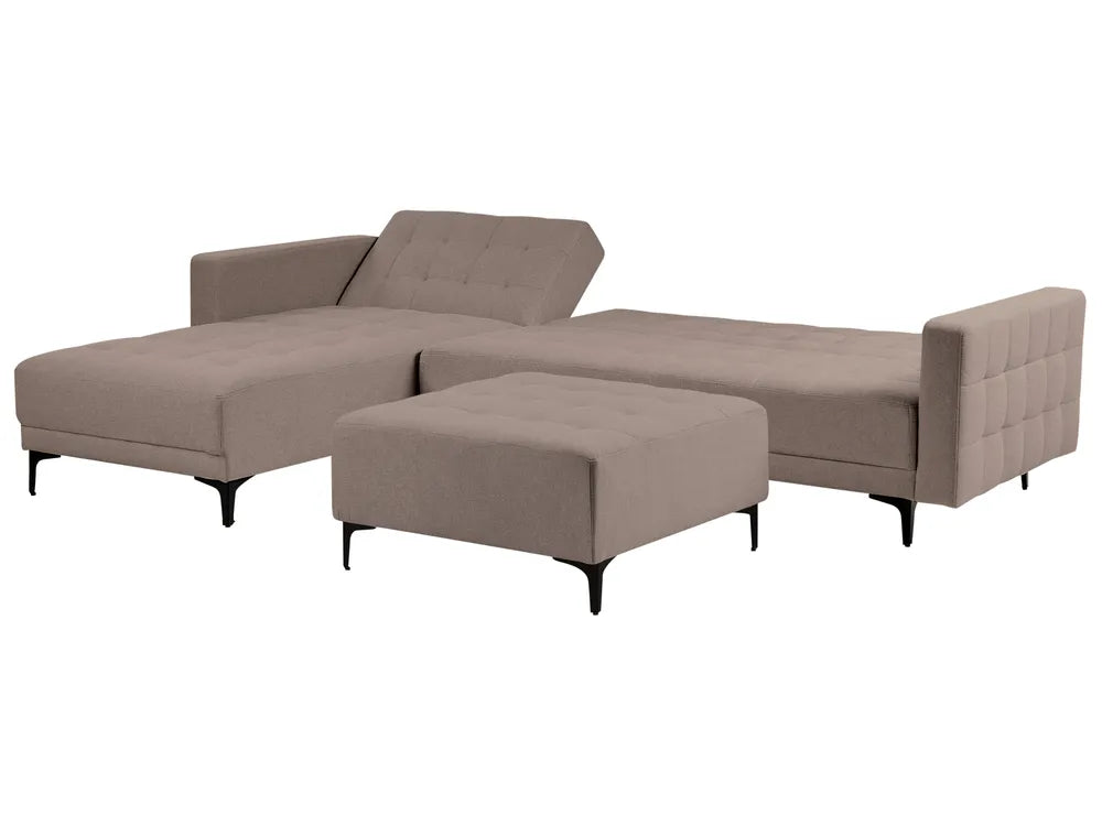 Modular Corner Sofa Bed 4 Seater Fabric Taupe with Ottoman Right Hand Denby