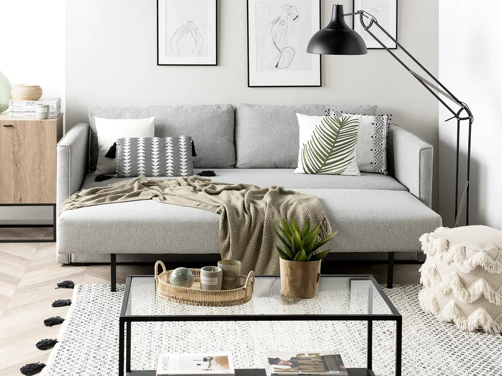 Sofa Bed 3 Seater Fabric Light Grey with Storage Charleah