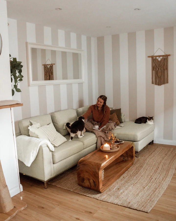 Corner Sofa 4 Seater Fabric Beige Right Hand Thremo