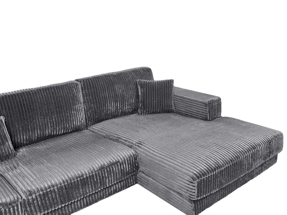 Corner Sofa 4 Seater Corduroy Dark Grey Left Hand Vardie