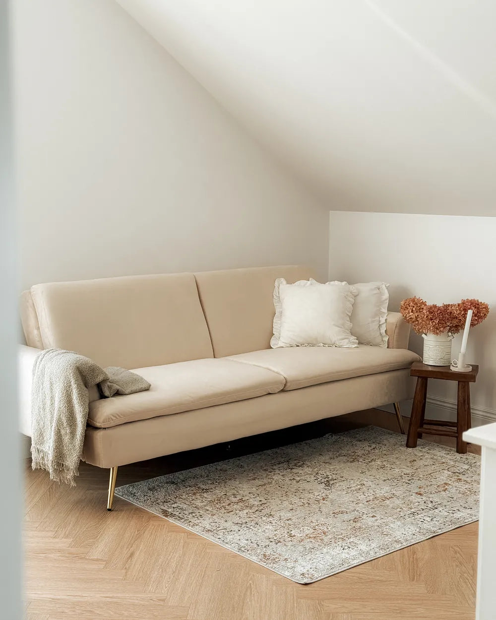 Sofa Bed 3 Seater Velvet Light Beige Calkins