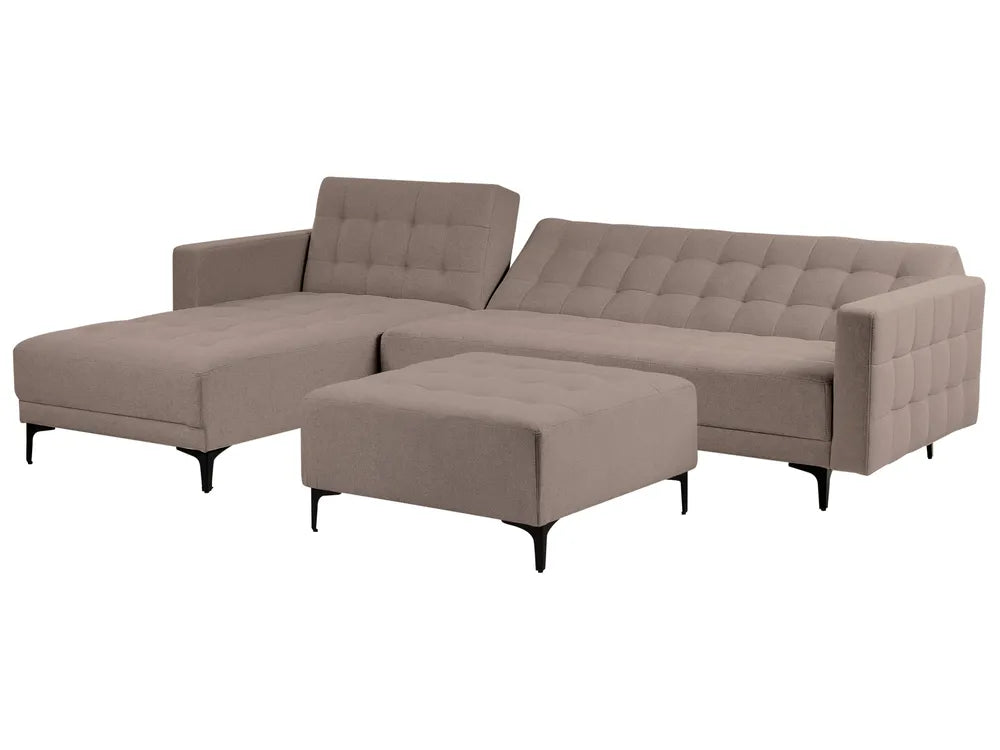 Modular Corner Sofa Bed 4 Seater Fabric Taupe with Ottoman Right Hand Denby