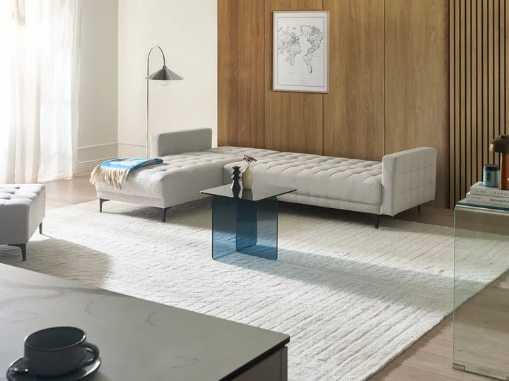 Modular Corner Sofa Bed 4 Seater Fabric Light Grey Right Hand Denby