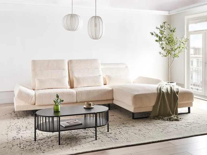 Corner Sofa 4 Seater Corduroy Beige Left Hand Ninja